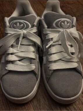 adidas Kids Gray Suede Sneakers with White Laces